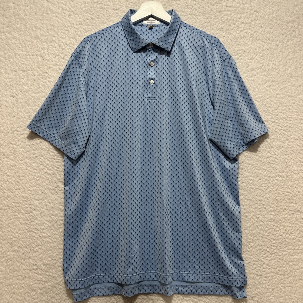 Peter Millar Summer Comfort Mens Sz L Blue Skull All Over Print Polo Golf Shirt